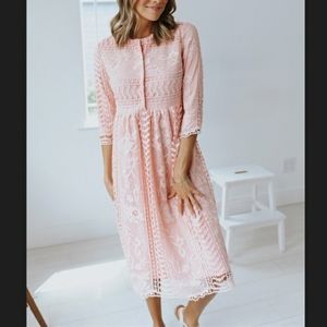 Pink Lace Midi Fit&Flare Dress. NWOT